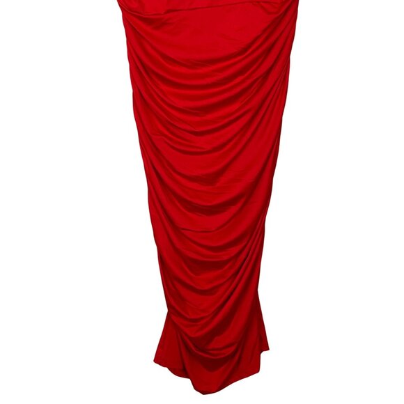 Sofia Vergara Red Ruched Midi Dress Large Sleeveless Stretch Bodycon Party - Picture 4 of 10